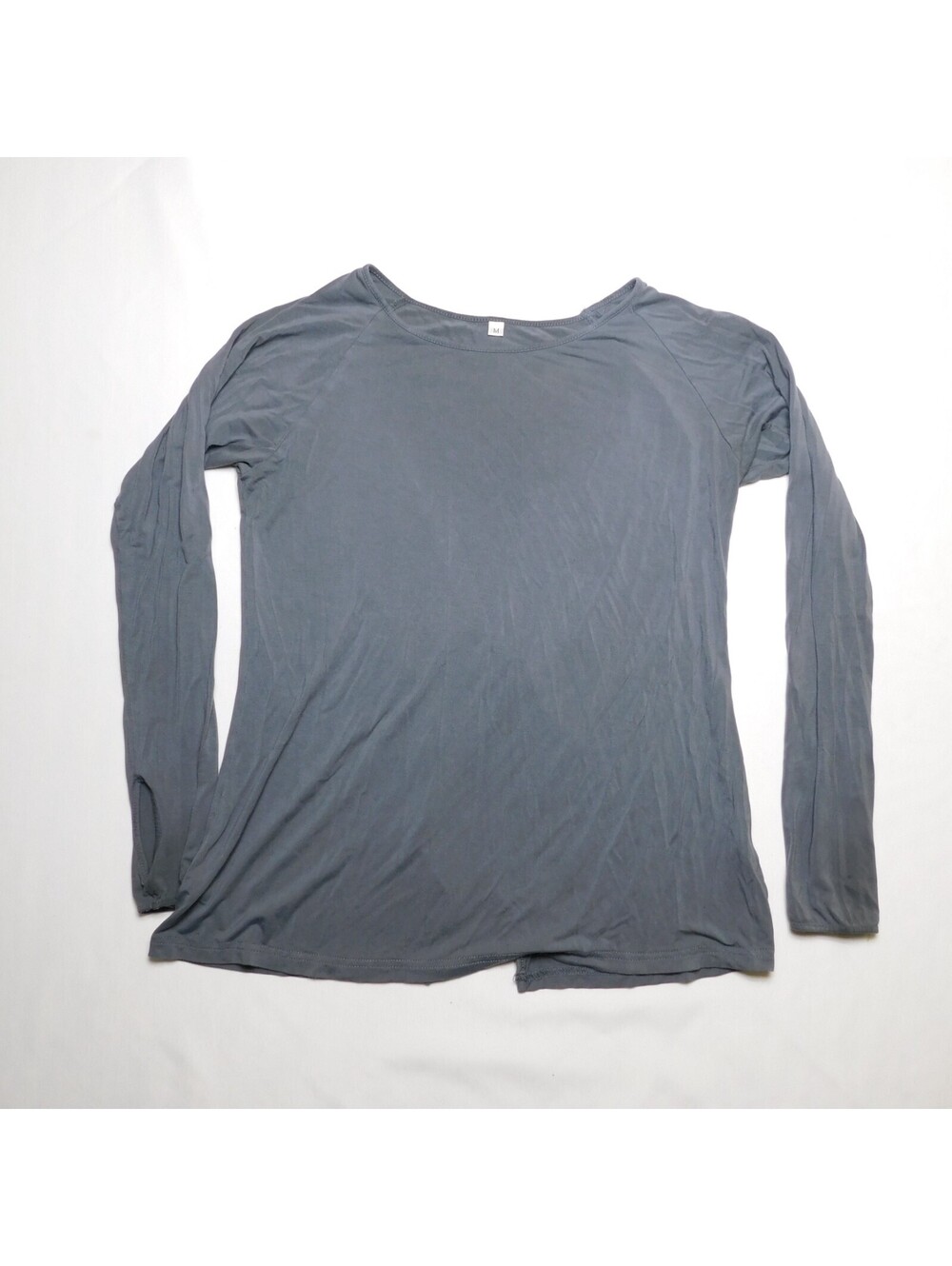 Unbranded Womens Long Sleeve Shirt Medium M Gray Charcoal Split Back Raglan Tee